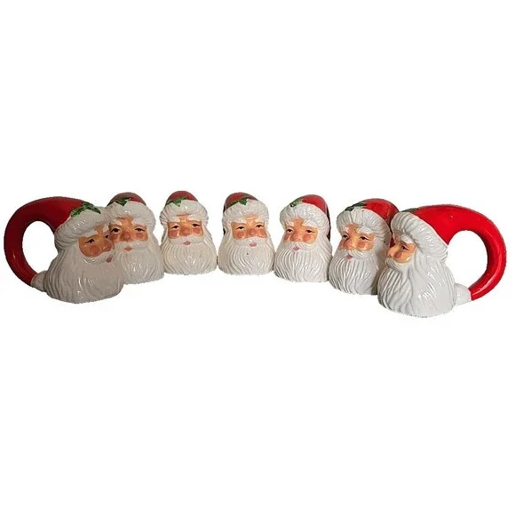 Santa Napkin Ring Set of 7 Santa Face Figurine Christmas Tableware Christmas Vtg