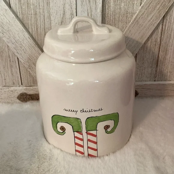 Rae Dunn Merry Christmas Elf Feet Canister