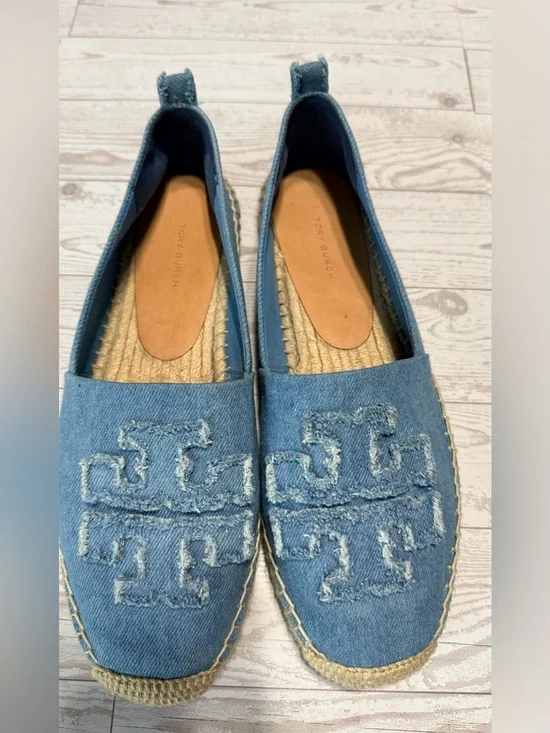 Tory Burch Denim Blue Logo Espadrille Flats