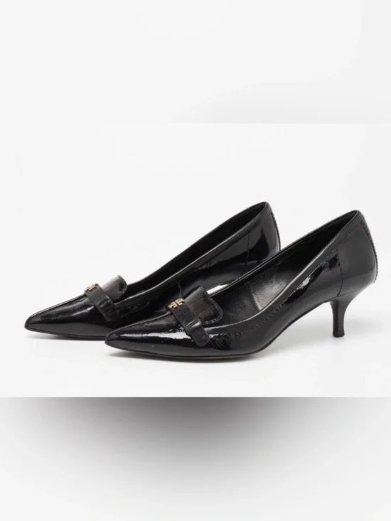 Tory Burch Eliza Black Patent Kitten Heel Shoes, Size 8.5