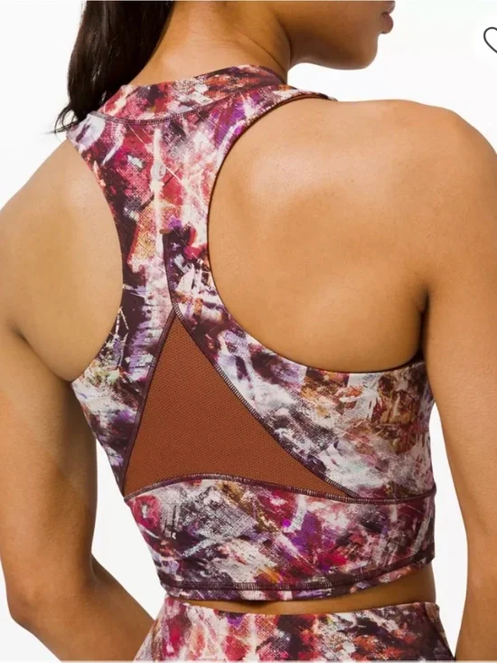 lululemon athletica Multicolor Abstract Racerback Sports Bra with Rust Mesh