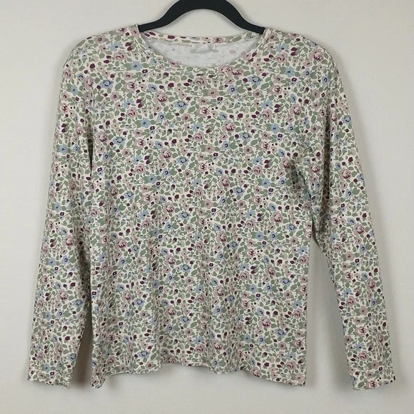 Lake Pima Crew Pajama Top Womens Small Floral Long Sleeve Lounge Shirt