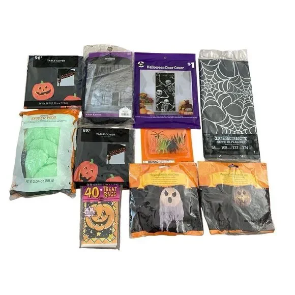 10 Pc Halloween Decorations Paper Lantern Tablecloth Door Window Cover Spooky