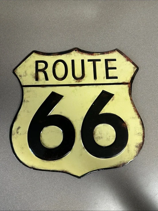 Open Road Brands Route 66 Metal Shield Wall Sign in Yellow and Black