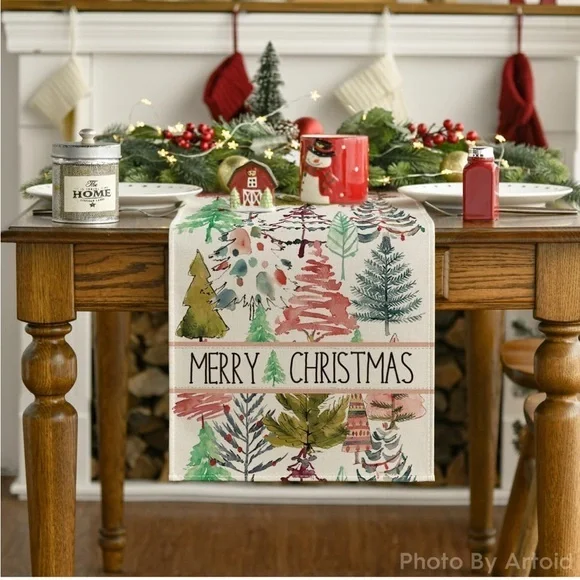 Merry Christmas Table Runner - Festive Multicolor Design