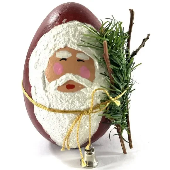 Handmade Wooden Santa Egg Figurine Rustic Folk Art Christmas Decor 4.5”