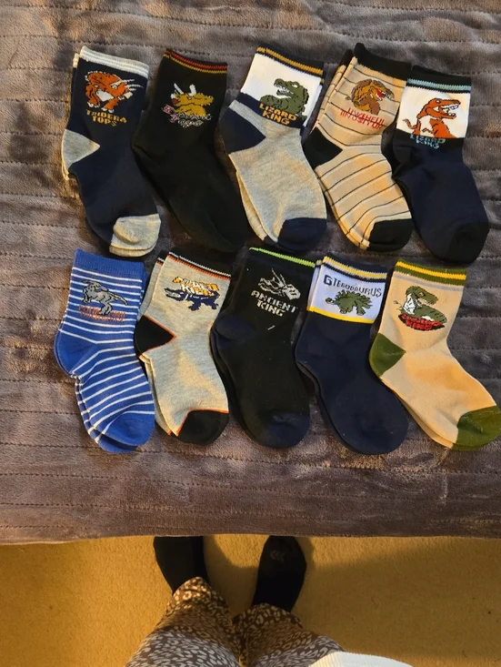 Boys' Assorted Dino Crew Socks - Navy, Gray, Black, Blue- Pack Of 10