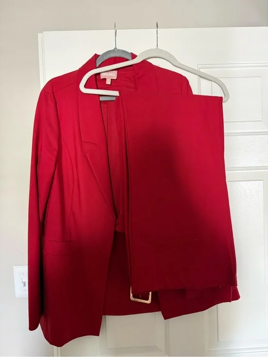Mumu Red Blazer and Matching Pants Set
