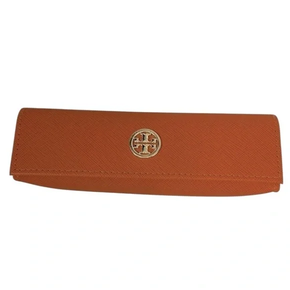 Tory Burch Small Leather Eyeglasses Case Orange with Gold-Tone Logo Hardware