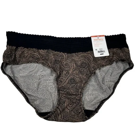 Warner's Women's Size 3XL 10 Panty Brief Hipster Lace Waistband Floral Brown New