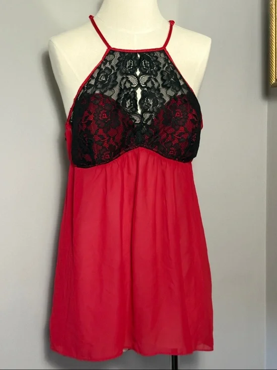 Ambrielle XL Red Black Lace Babydoll Lingerie