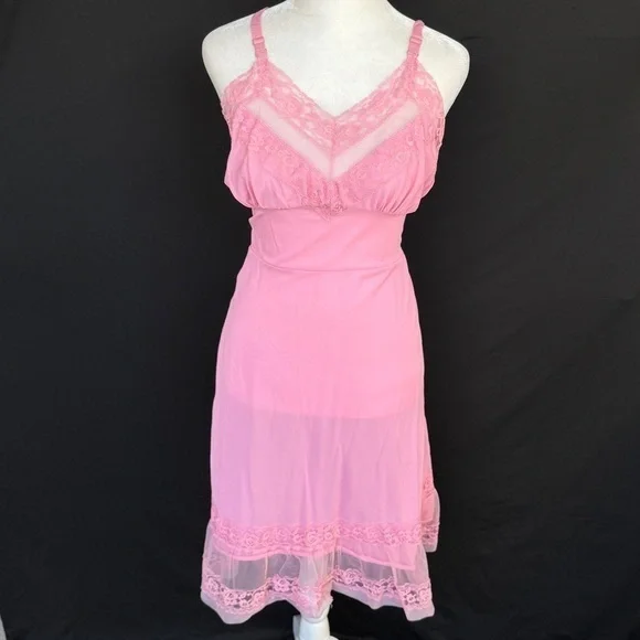Vintage Strainless Blush Lace Slip Dress