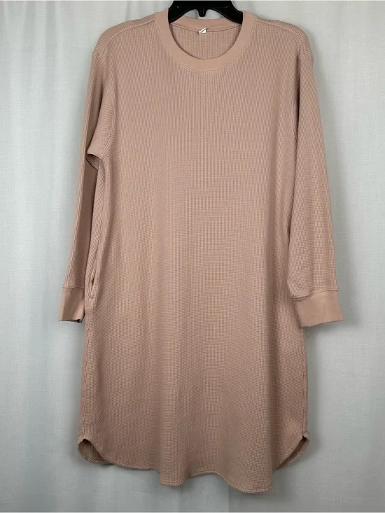 Uniqlo Waffle Crew Neck Long Sleeve Dress Size L‎ Pockets Loungewear Comfy Cozy
