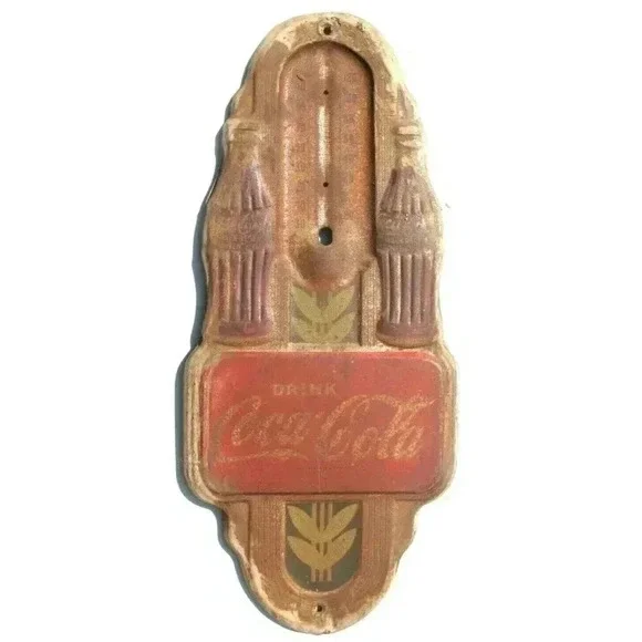 Vintage 1940'S Art Deco COCA COLA EMBOSSED Tin ADVERTISING Thermometer