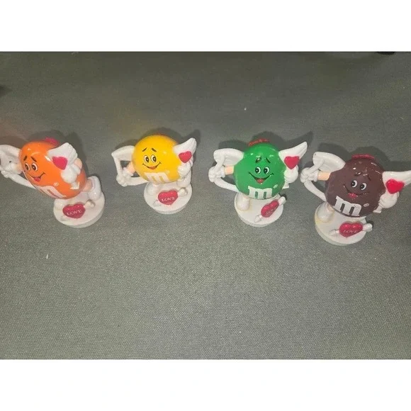 M&M Cupid Figures Set of 4 Valentine Love Hearts Orange Yellow Green Brown 2000s