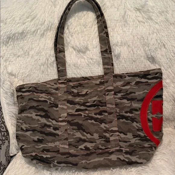 Tory Burch Zipper Canvas Camo Tote Bag .