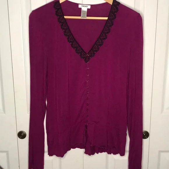 DKNY Button Up Pajama Top Sz L
