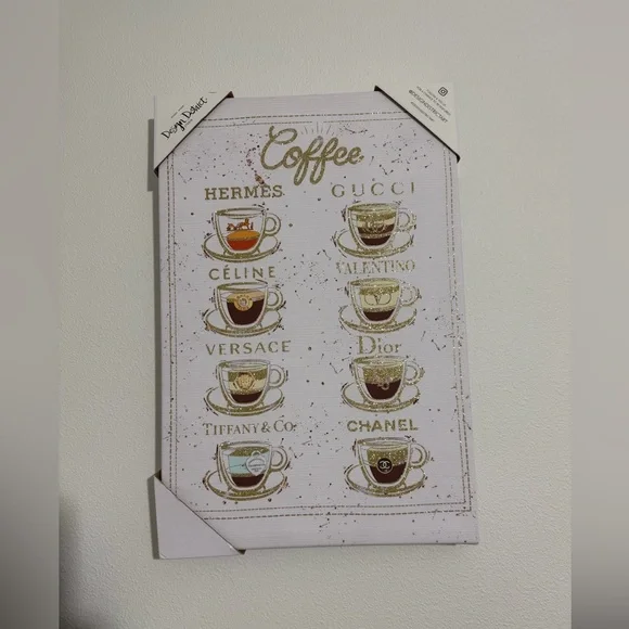 Coffee Brand Canvas Wall Art - Gold and White