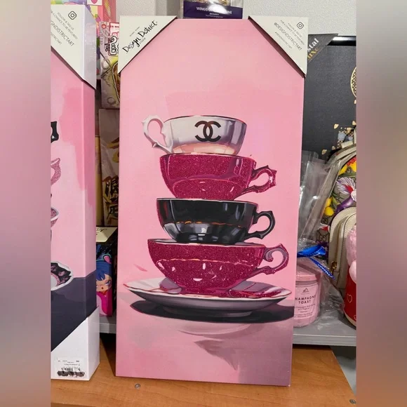 Pink Teacup Stack Wall Art Print