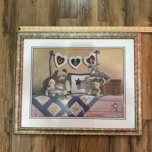 Scafa Art 2002 Framed USA Teddy Bear Print 24x20 Multi-color