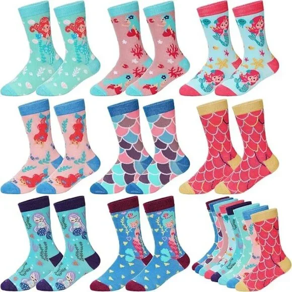 Mermaid Crew Socks Girls Size Large 9 14 Years 8 Pair