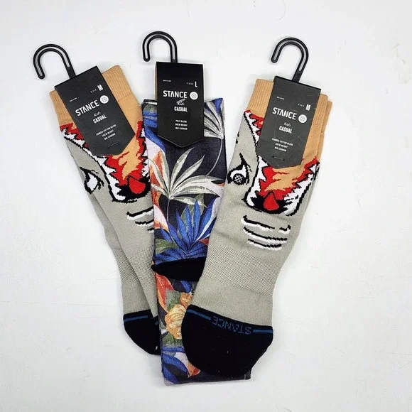 Stance Kids Casual‎ Crew Socks Tiger Floral Print Mid Cushion Youth M Pack of 3