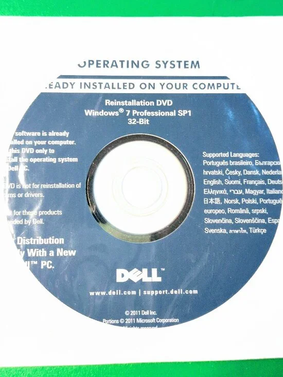 Dell Reinstallation DVD Windows 7 Professional SP1 32-Bit *NEW*