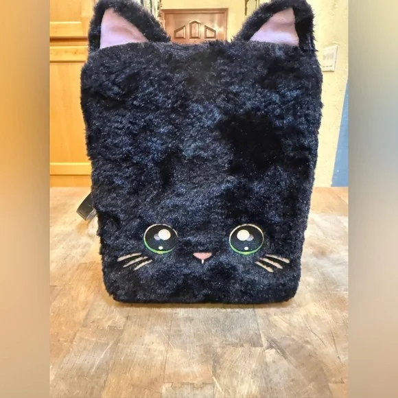 Na Na Na Surprise Black Kitty Cat Plush Fuzzy Backpack Purse Doll Bedroom Case