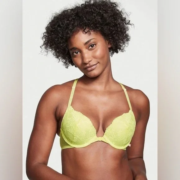 Victoria’s Secret The sexy tee 36DDD Lightly padded Bra Yellow Lace Floral