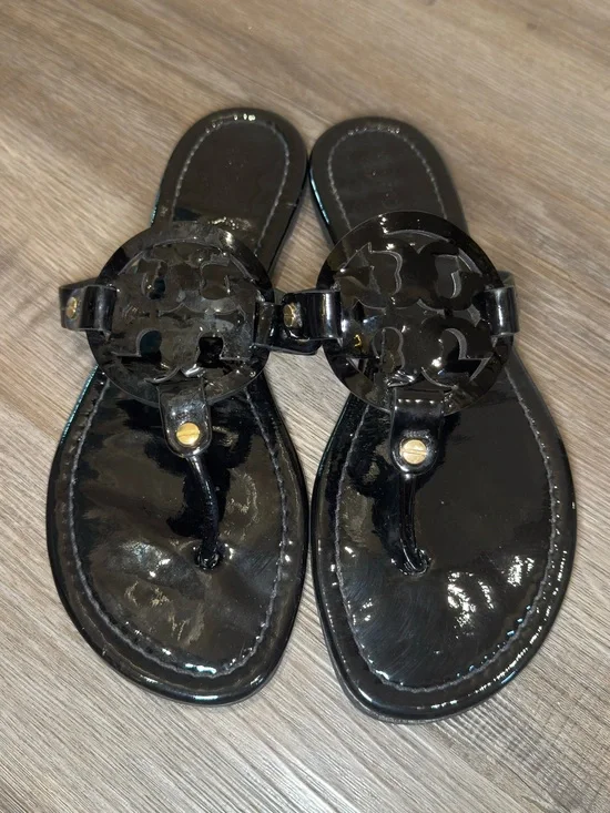 Tory Burch Miller Logo Black Patent Sandals