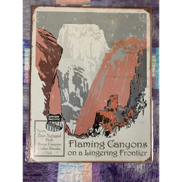 Flaming Canyons On A Lingering Frontier Metal 12.5x16 Sign Decor Man Cave Shop