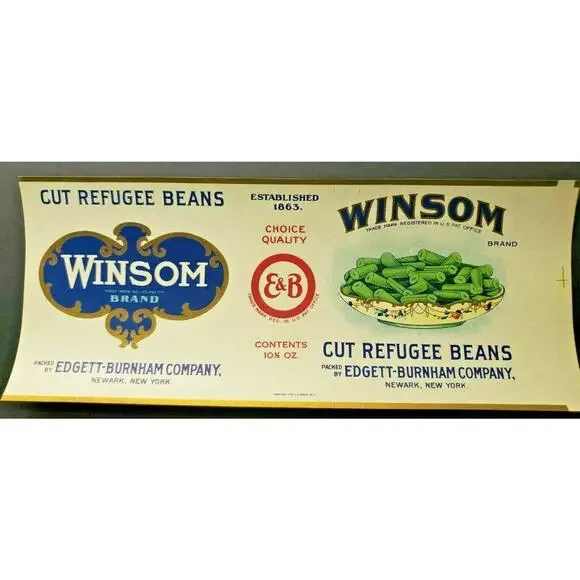 Vintage Winsom Brand Cut Beans Edgett Burnham Co New York 1940s Can Label B-2