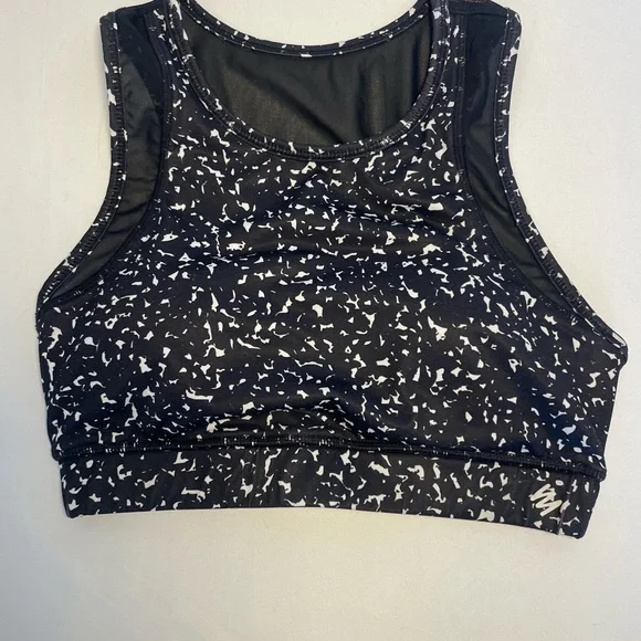 Nicole Miller Black and White Speckled Sports Bra‎