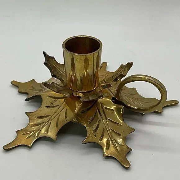 Brass Holly Candle Holder