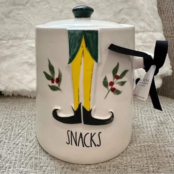 Rae Dunn x Elf Movie Themed Christmas Holiday White Snacks Canister with Lid