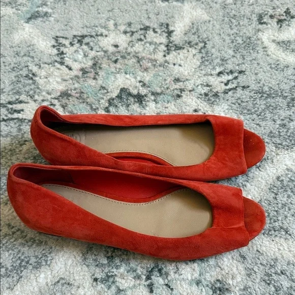 Tory Burch Salinas Peep Toe Flats in Orange Suede