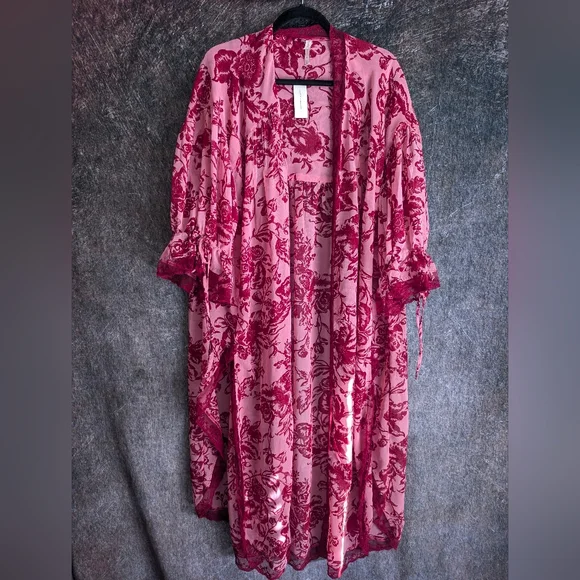 Anthropologie Lyre Bird Floral Lace Trim Kimono NWT