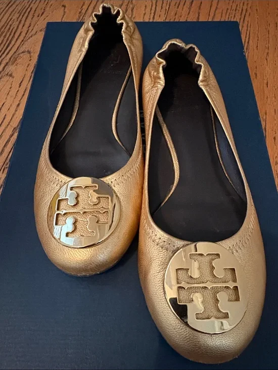 Tory Burch Gold Logo Ballet Flats