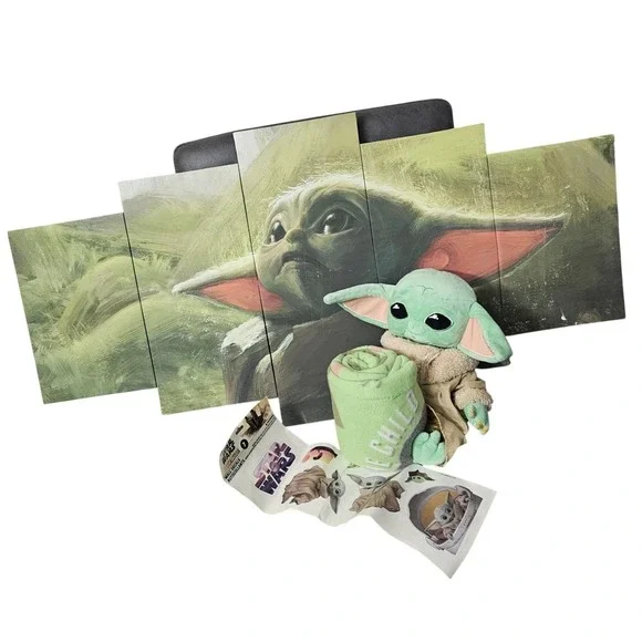 Star Wars The Mandalorian Baby Yoda 5 Panel Canvas Art Plush‎ Blanket Decals