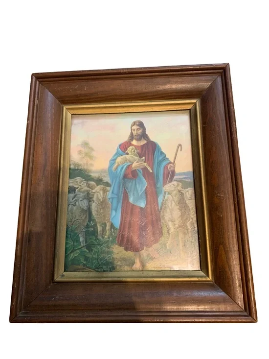 Vintage Framed Jesus Christ The Good Shepherd 70s 14”x 12”
