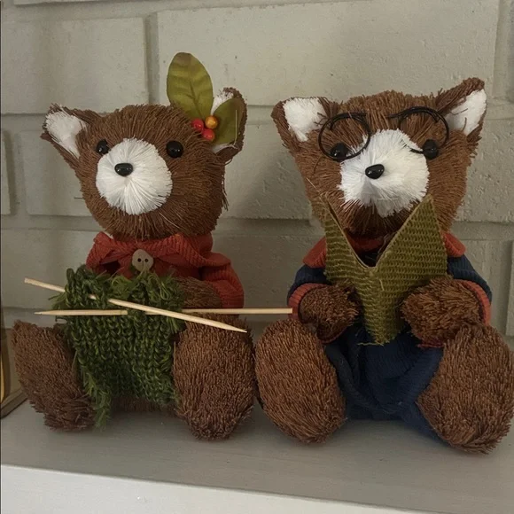 Holiday Fox Figurines with Green and Red Accents