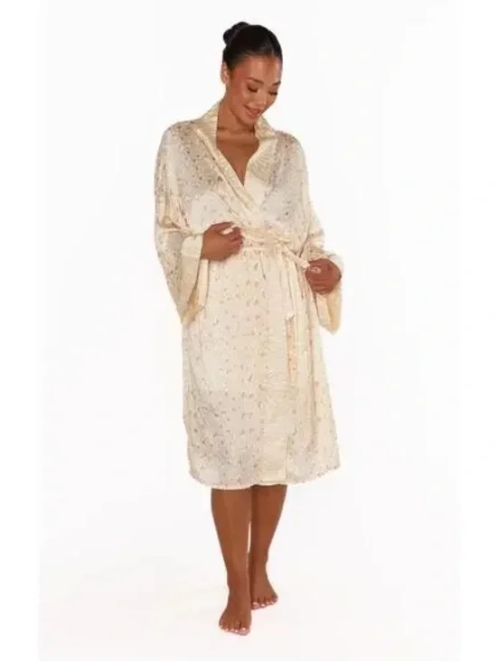 Show Me Your MuMu Cream & Beige Animal-Print Satin Robe One Size NWT