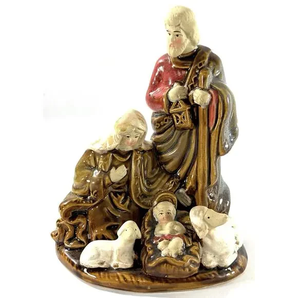 Vintage Ceramic Nativity Figurine Holy Family Baby Jesus Glazed Christmas 5.5”
