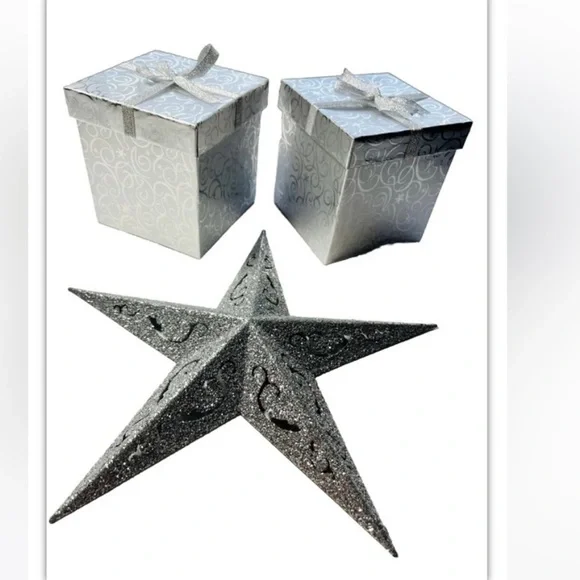 (2) Silver Cube Gift Boxes & Star Tree Topper - Decor/Gifts/Christmas Tree