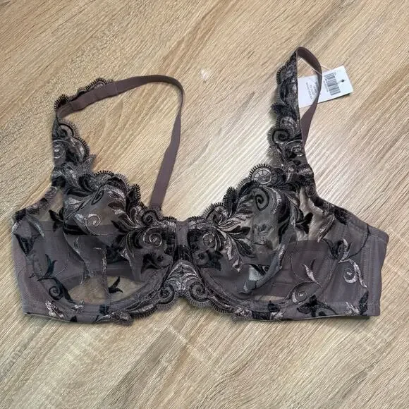 Soma womens wired sensuous lace unline bra 34c mochaccino/black floral