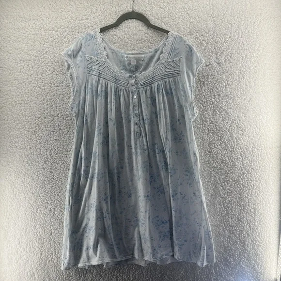 Eileen West Floral Nightgown Large Boho Ballet Cottagecore Lace Ribbon Trim Trad
