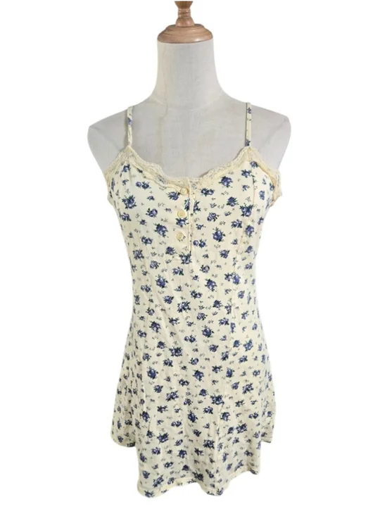 Victoria's Secret Vintage Buttercream Yellow Floral Lace-Trim Mini Dress