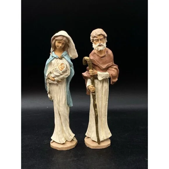 Holy Family Mary Madonna Holding Baby Jesus Joseph With Staff 6”