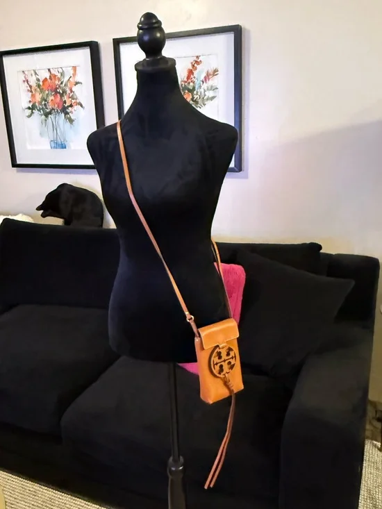 Tory Burch Caramel Leather Mini Crossbody with Logo Cutout