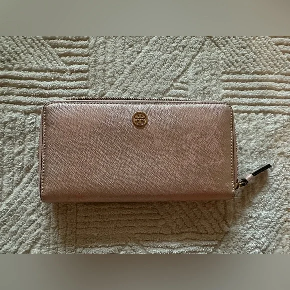 Tory Burch Rose Gold Zip Around Wallet